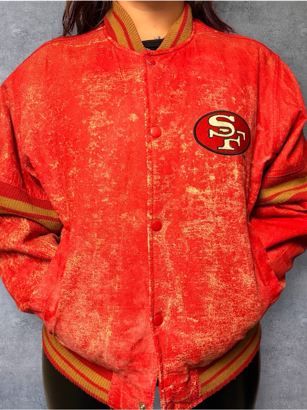 LOGO 7 Red and Gold Varsity Jacket witho Crest